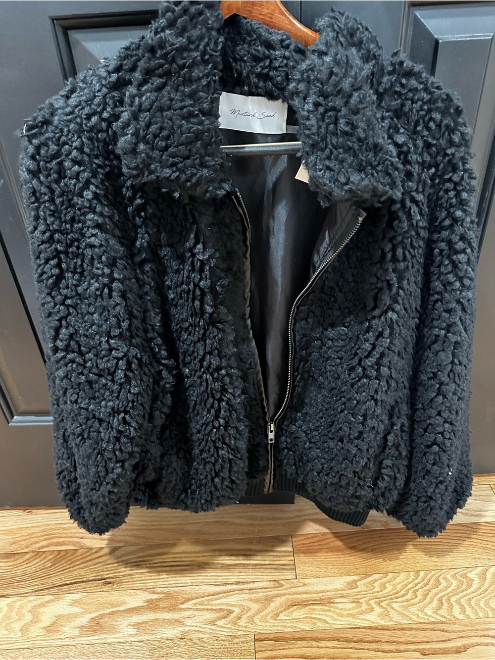 Mustard Seed Black Teddy Sherpa Zip Jacket